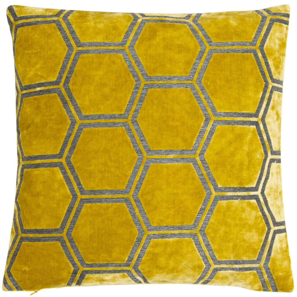 LARGE HEXAGON CUT VELVET MUSTARD 56 X 56