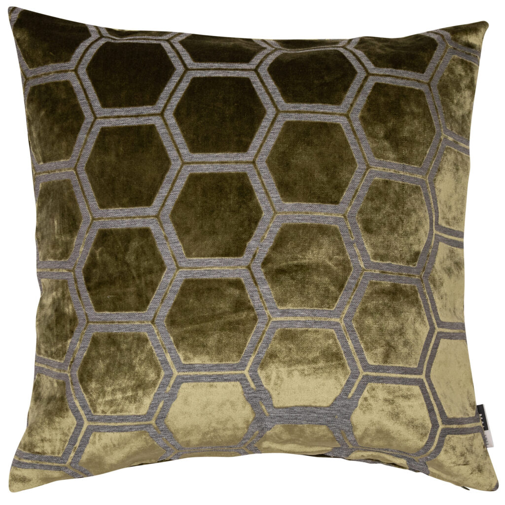 LARGE HEXAGON CUT VELVET OLIVE GREEN 56 X 56