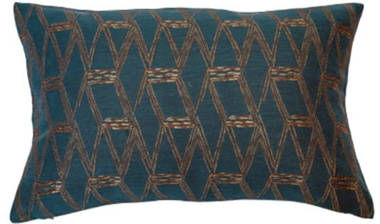 TRIANGLE PATTERN CUSHION IN TEAL AND COPPER 35 X 55