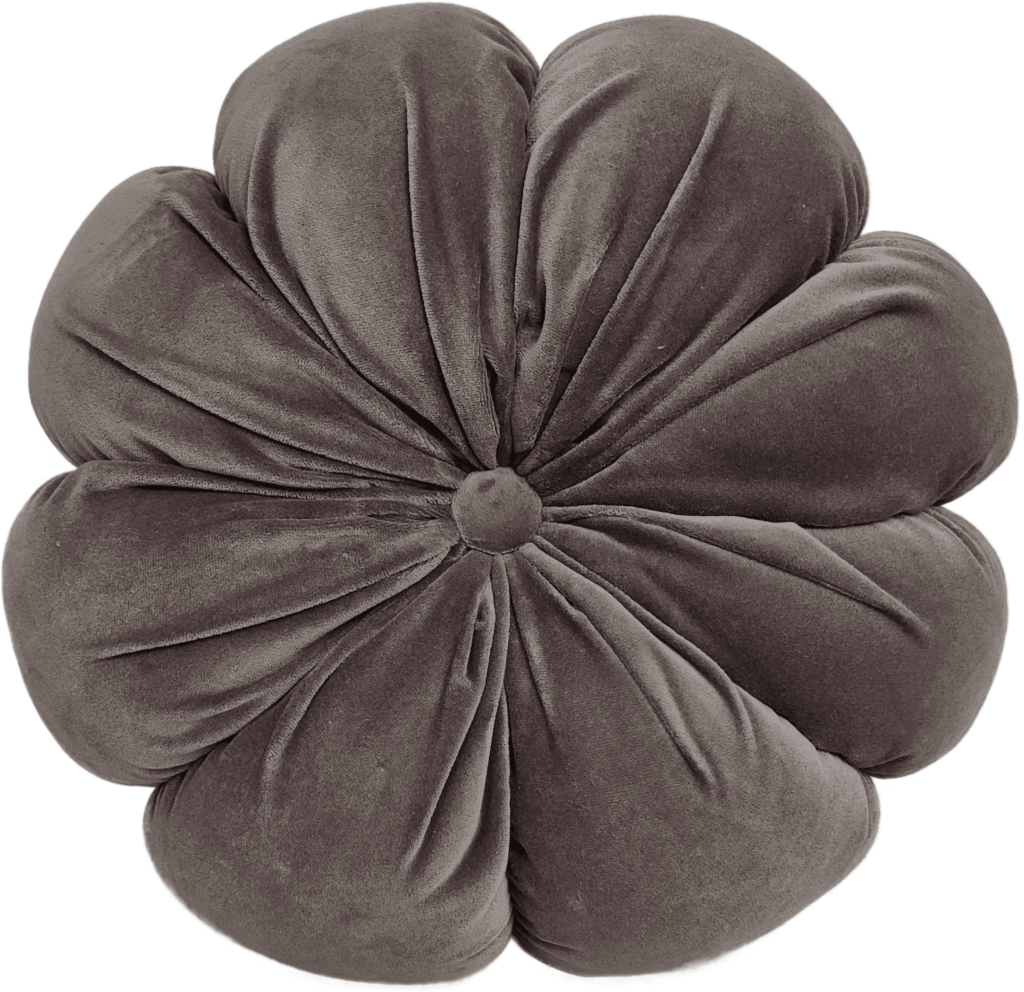 FLORAL SHAPED CUSHION IN COTTON VELVET GREY