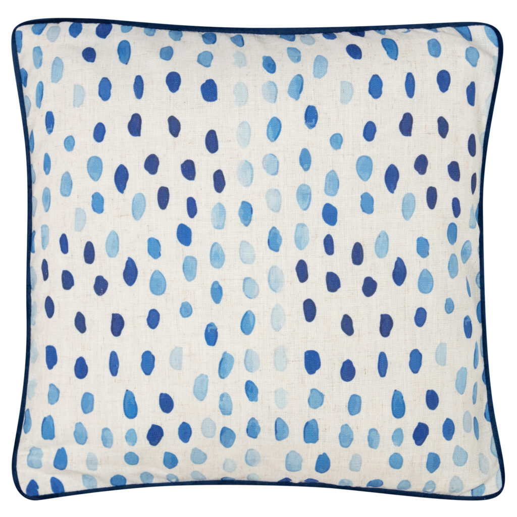 PRINTED BLUE RAINSHOWER ON FAUX LINEN 45 X 45