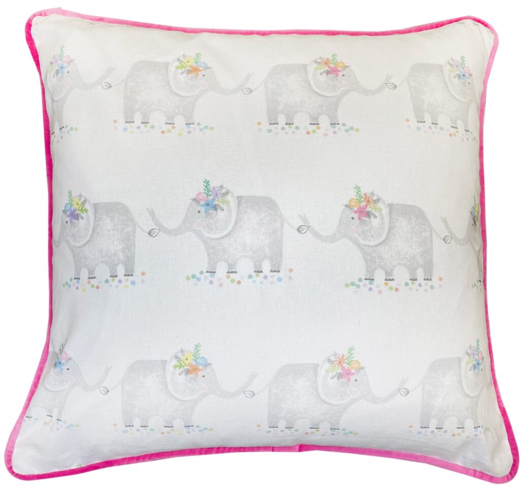CHILDRENS ELEPHANT PARADE PRINT WITH DOTTY REVERSE 45 X 45
