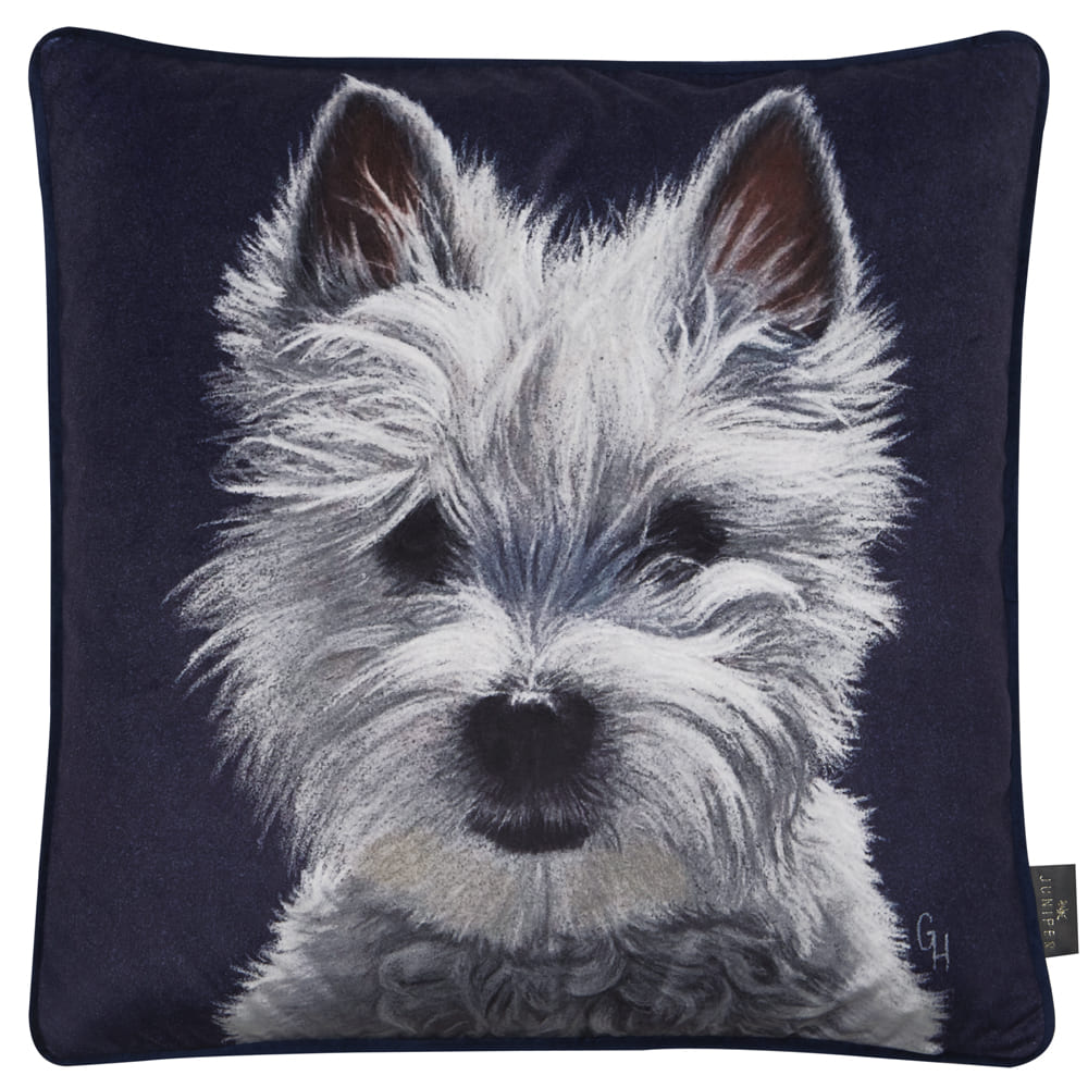 PRINTED WESTIE ON VELVET 45 X 45