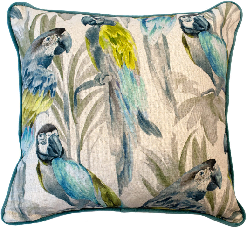 PRINTED PARROTS IN TURQ 45 X 45