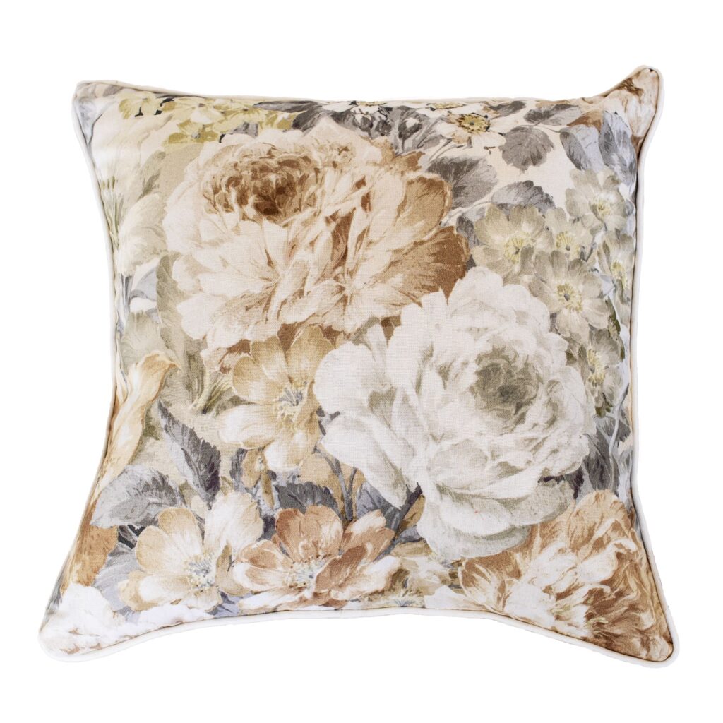 BLOOMING FLORAL PRINT TAN WITH STRIPE REVERSE 45 X 45
