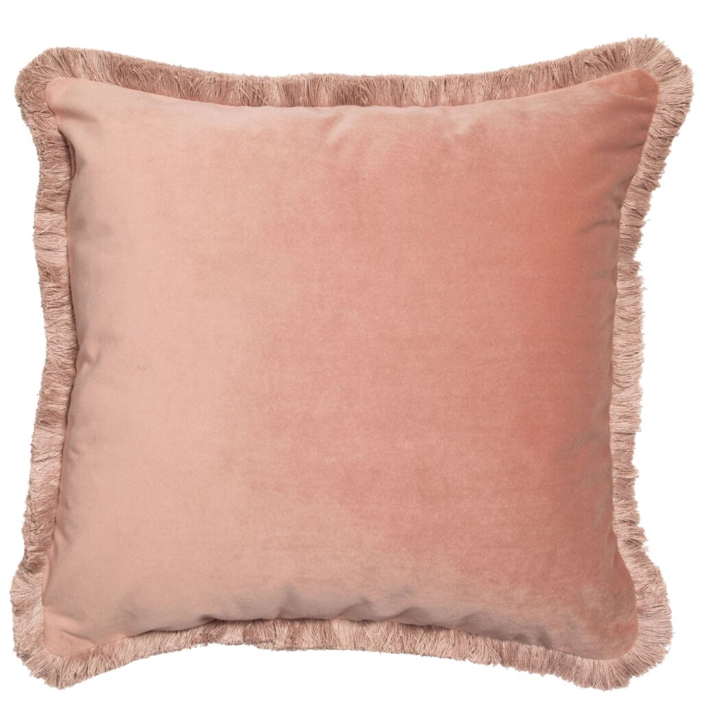 VELVET CUSH WITH 4 SIDE FRINGES BLUSH 45 X 45