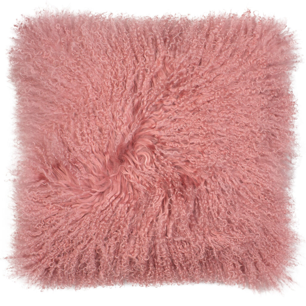 MONGOLIAN LAMB CUSHION REAL SUEDE ROSE PINK 40 X 40