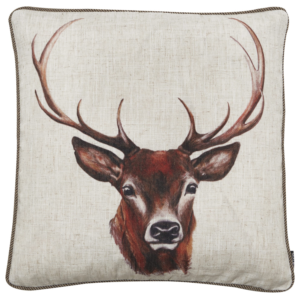 HAND PAINTED STAG ON FAUX LINEN 45 X 45