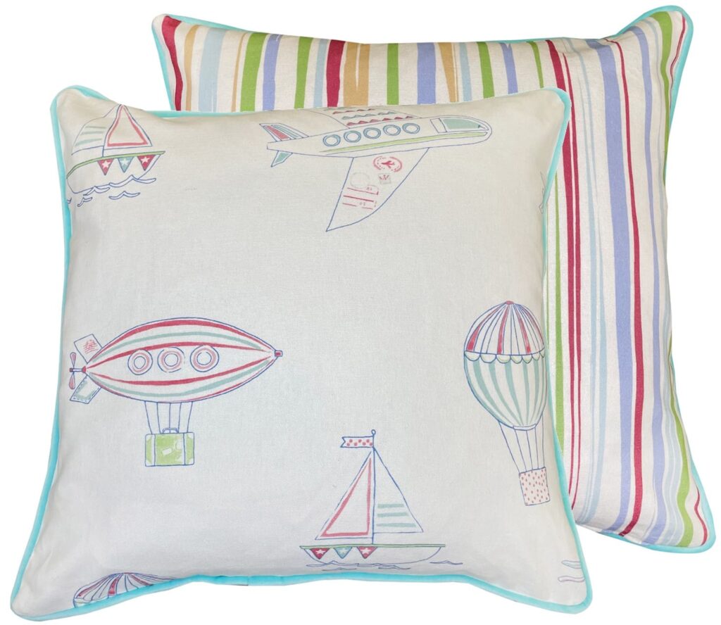 CHILDRENS TRANSPORT PRINT WHITE BASE WITH STRIPE REVERSE 45
