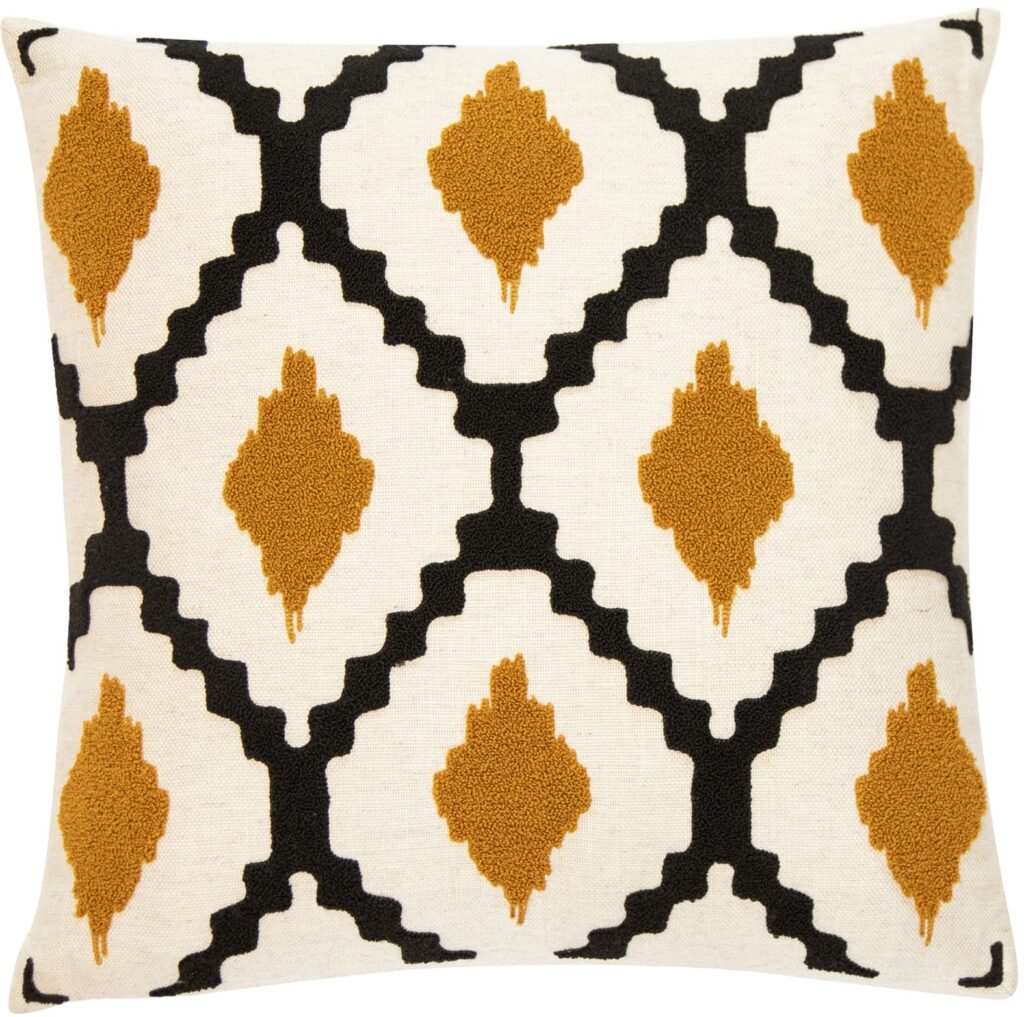 TEXTURED ETHNIC MUSTARD/BLACK CREWEL STITCH ON COTTON MIX 43