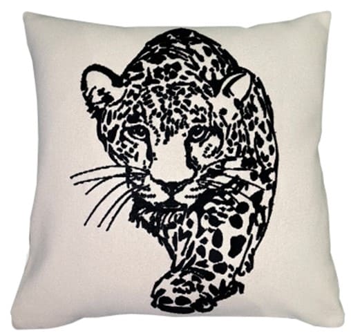 EMB BLACK LEOPARD CUSHION ON CREAM FELT 45 X 45