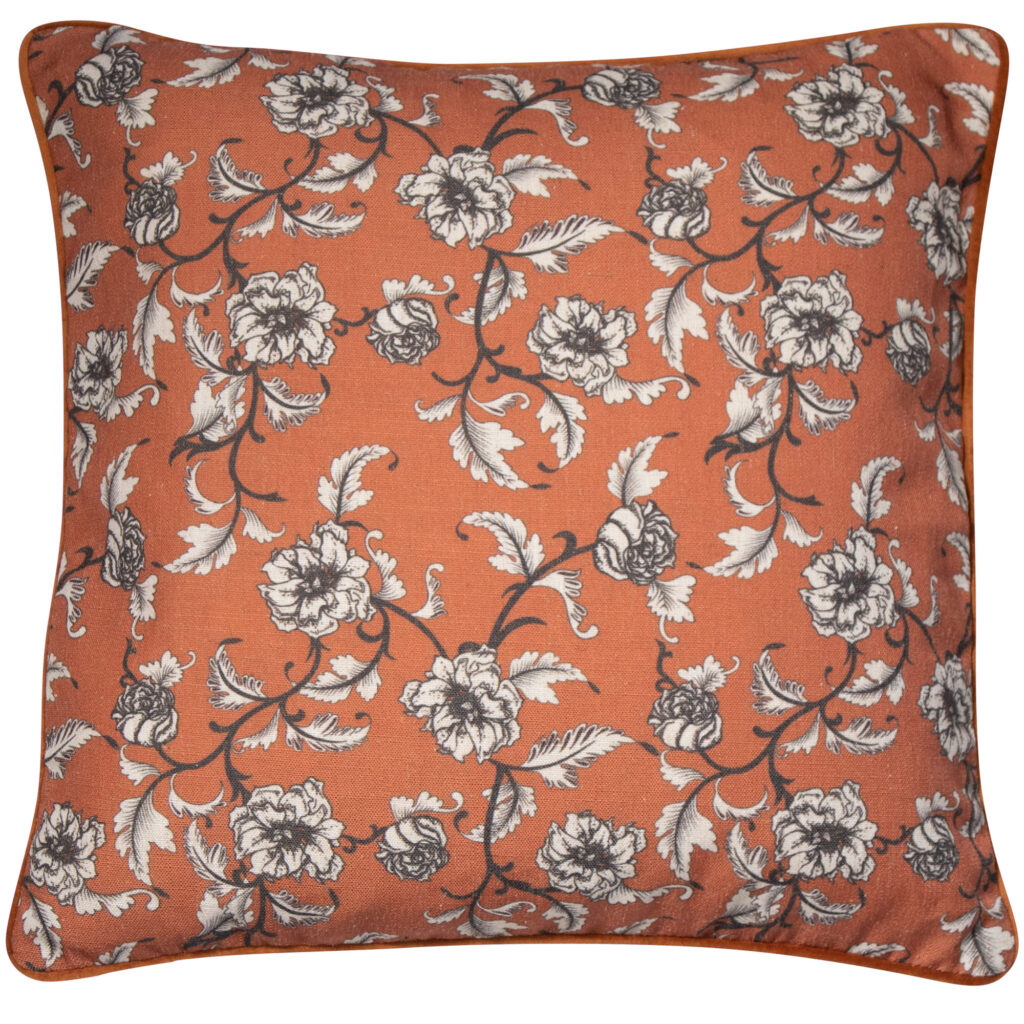 Classic floral printed orange  cushion  45 x 45