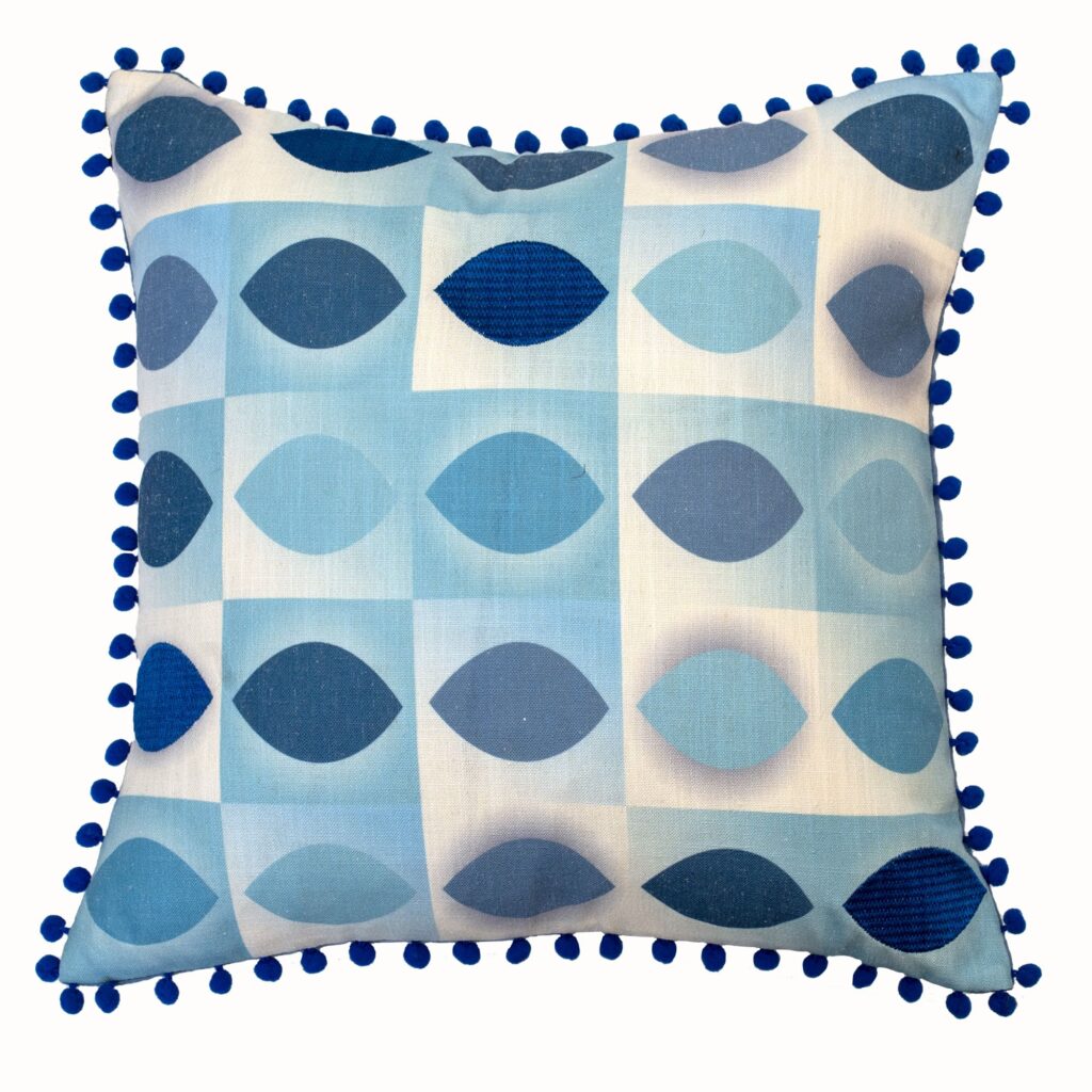 EMB BLUE ALMOND SHAPE WITH POM POM 45 X 45