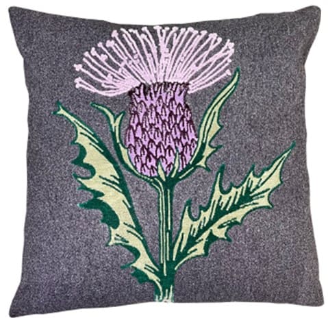 EMB THISTLE CUSHION ON GREY FELT 45 X 45