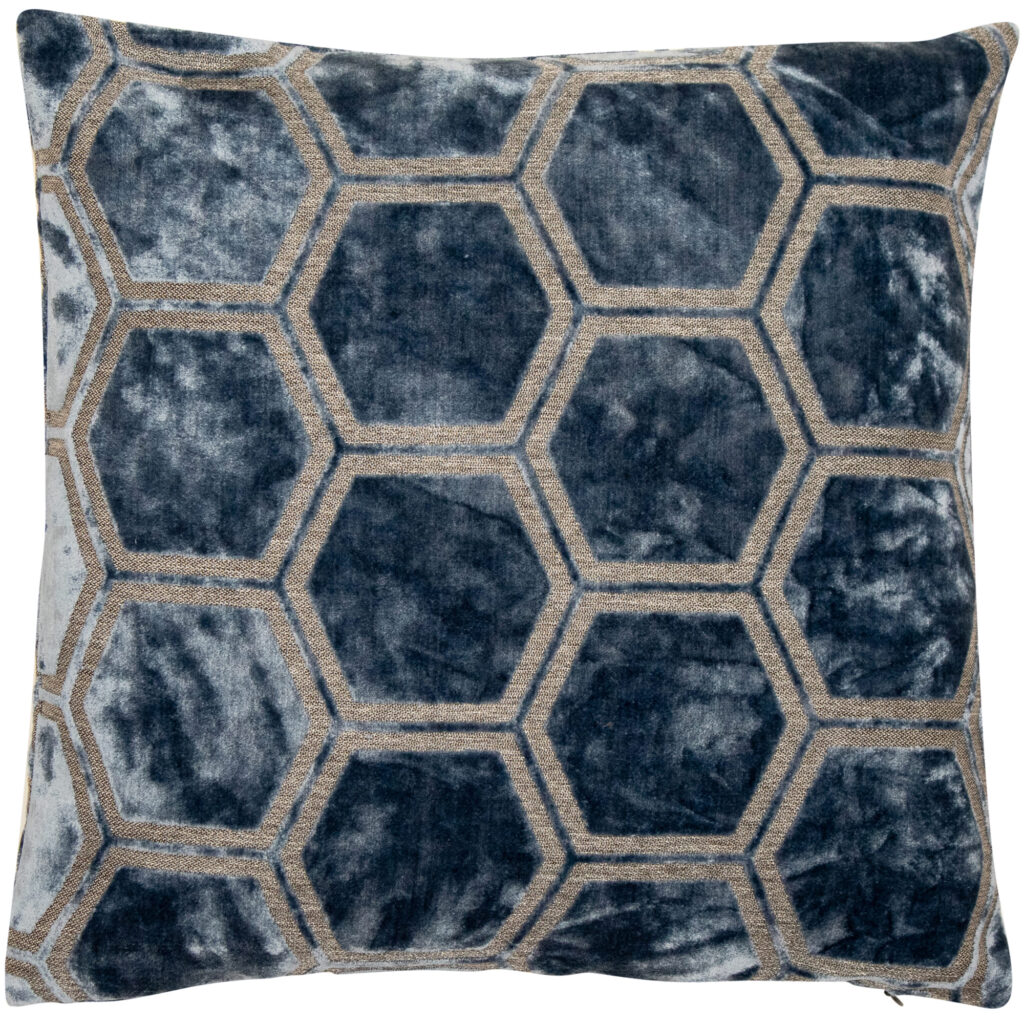 LARGE HEXAGON CUT VELVET BLUE 43 X 43