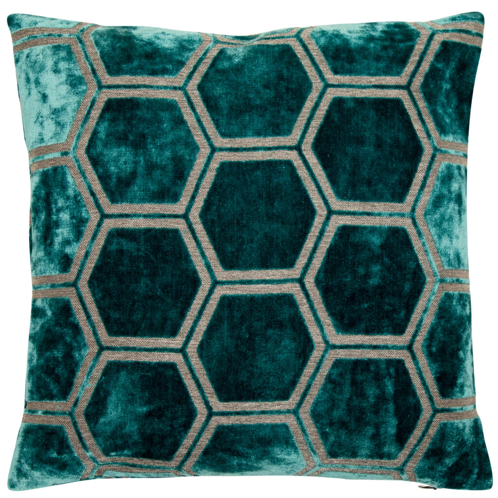LARGE HEXAGON CUT VELVET TEAL 43 X 43