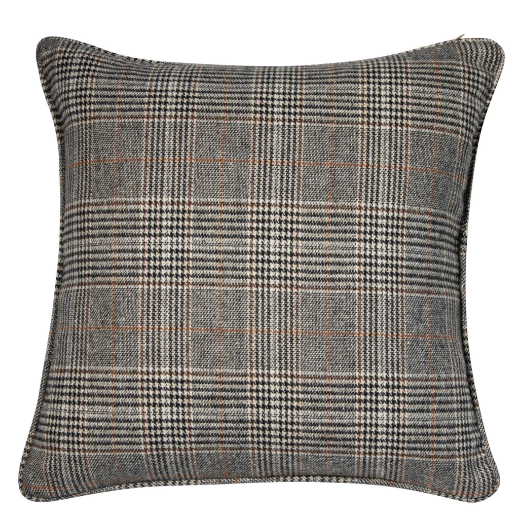 GREY plaid cushion with piping 45x45