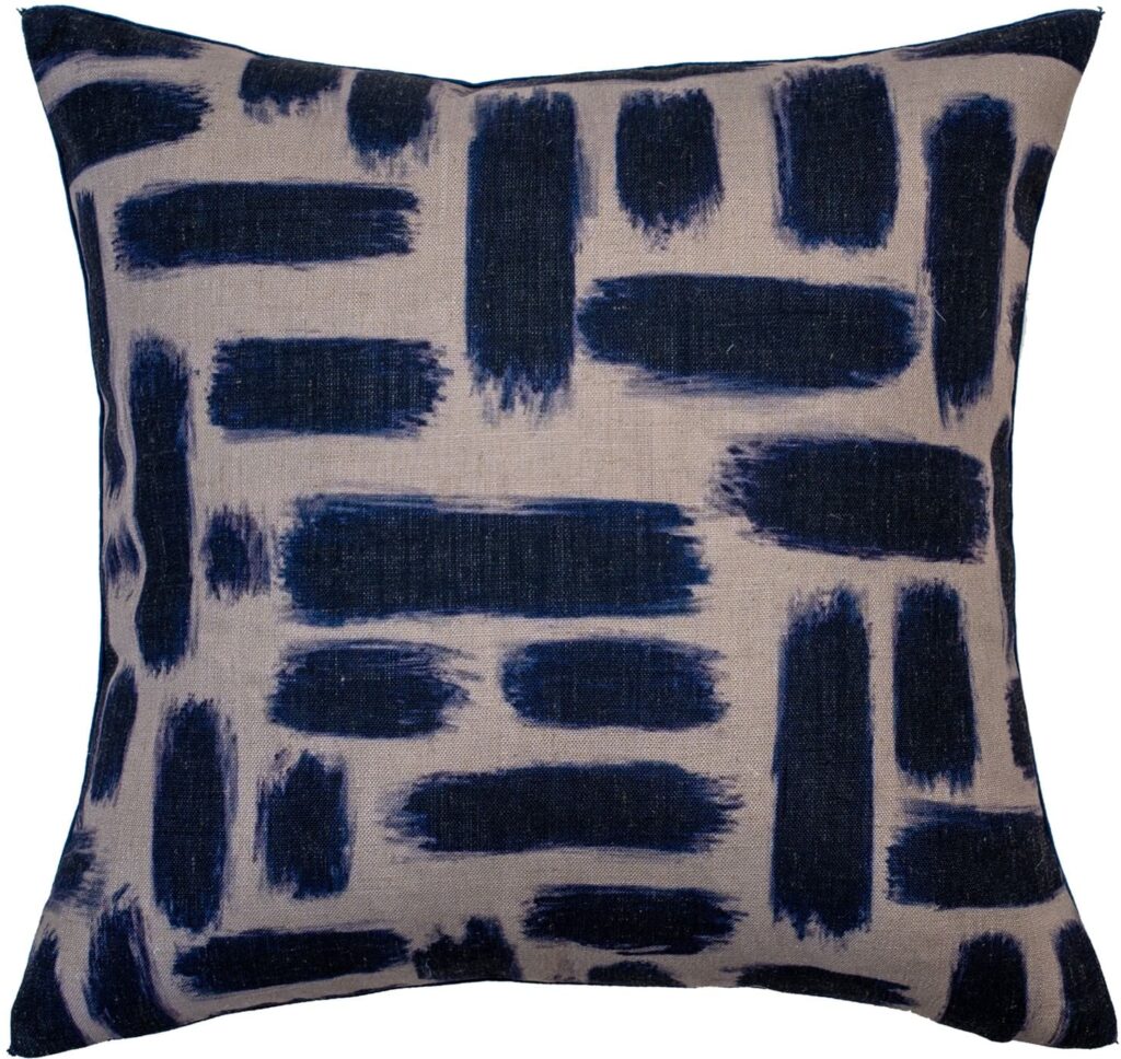 ABSTRACT PRINTED LINES ON LINEN NAVY  45 X 45