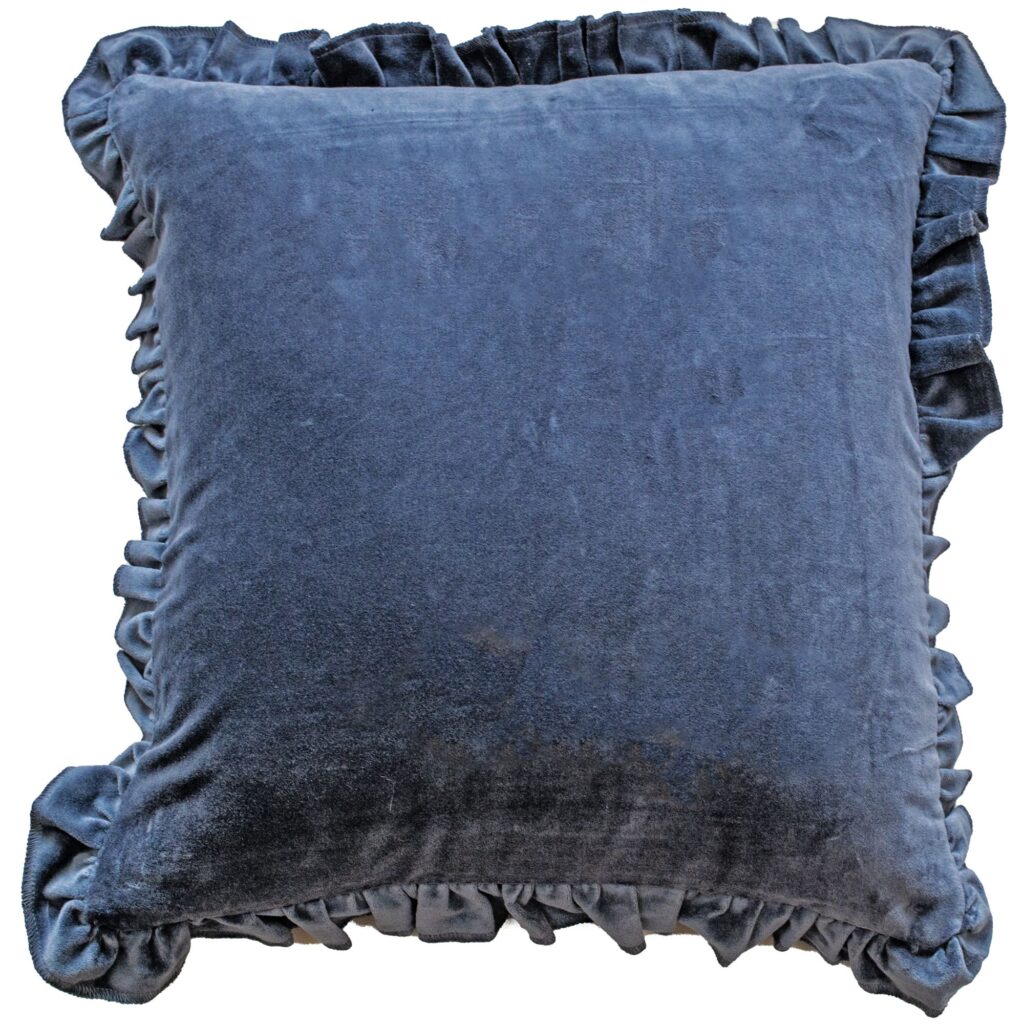 FRILL COTTON VELVET CUSHION BLUE 45 X 45