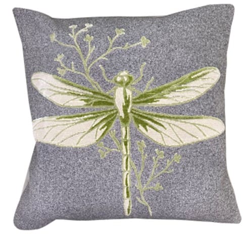 EMBROIDERED DRAGON FLY CUSHION ON GREY FELT  45 X 45