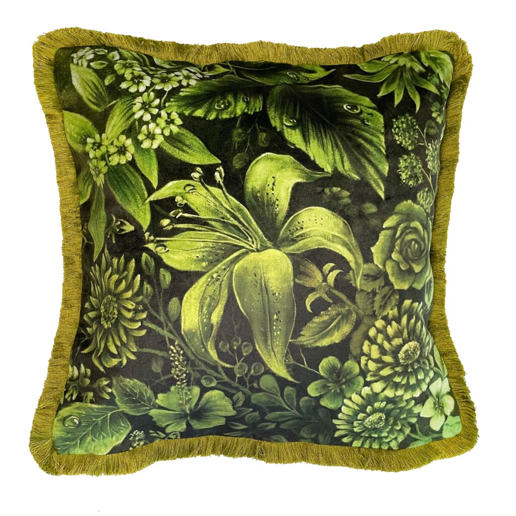 FLORAL/LEAF PRINT WITH FRINGE 45  X 45