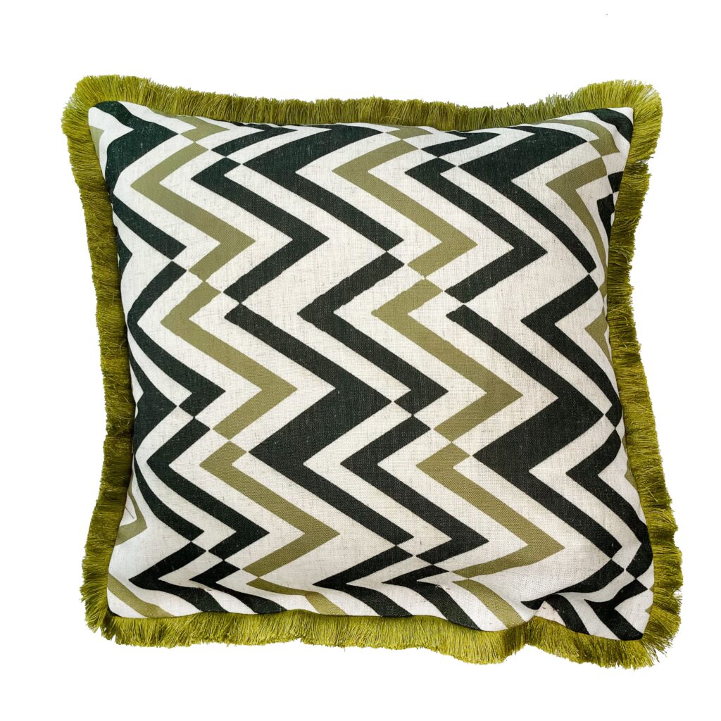 ZIG ZAG EMB  WITH FRINGE- OLIVE 45 X 45