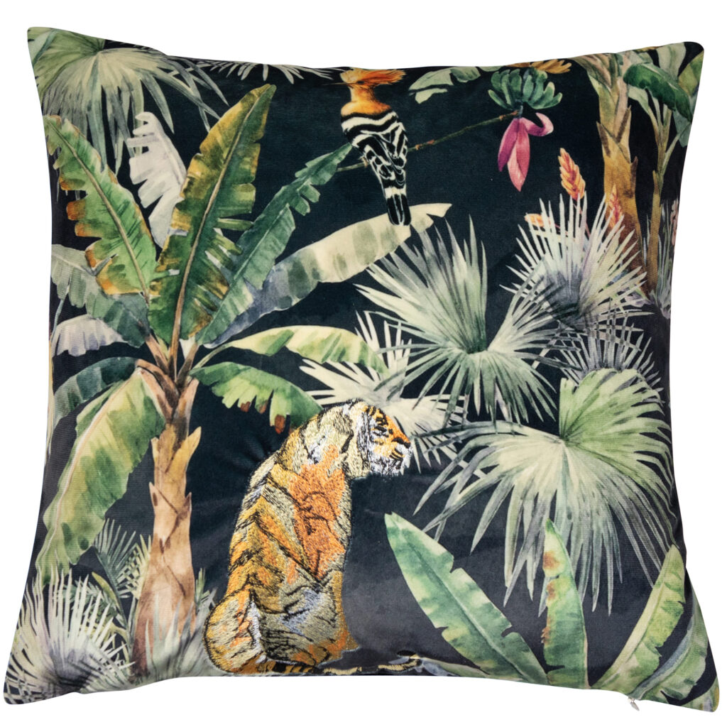 VELVET PRINT WITH EMB TIGER 45 X 45