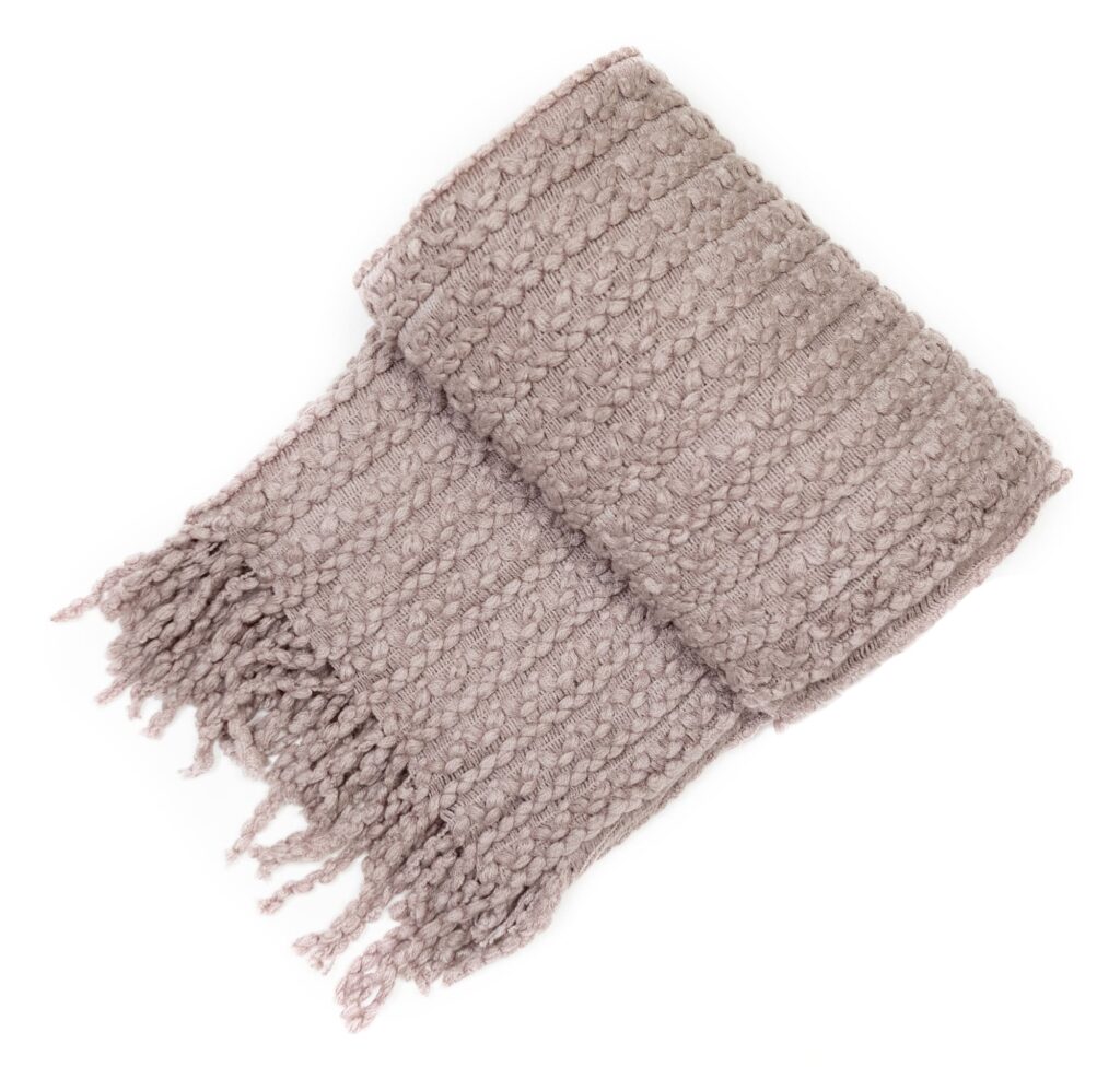 TAUPE BARLEY TWIST THROW W. TASSELS 130 X 180